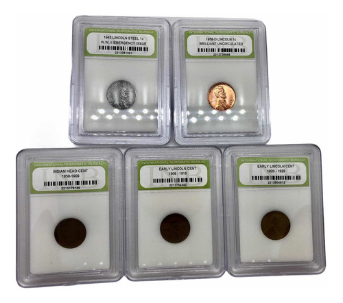 Lote 5 Monedas 1 Centavo Período 1906-1958 Estados Unidos (Usado)
