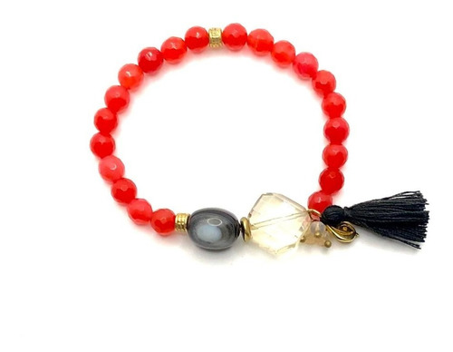 Pulsera Para Dama Agata Armoniza Y Equilibra,color Rojo.