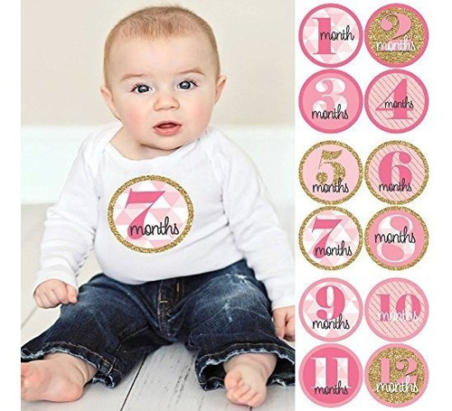 Geometrica Pink Y Gold Baby Girl Sticker Mensual Set Ideas D