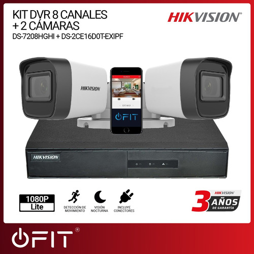 Imagen 2 de 10 de Camara Kit Hikvision Dvr 8 Canales + 2 Bullet 720p