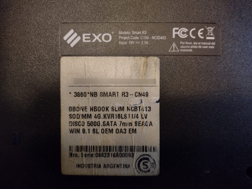 Notebook Exo Smart R3 Mod 3860 Cn49 Negro (Usado)