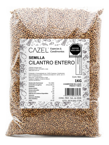 Semilla De Cilantro Premium Oaxaca Entera 1kg