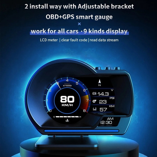 Monitor Obd+gps,velocímetro Multidato, Pantalla Frontal Dig