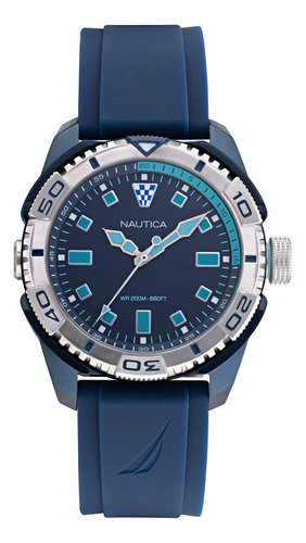 Reloj Nautica Naptds006 Para Hombre Malla Azul Bisel Plateado Fondo Azul