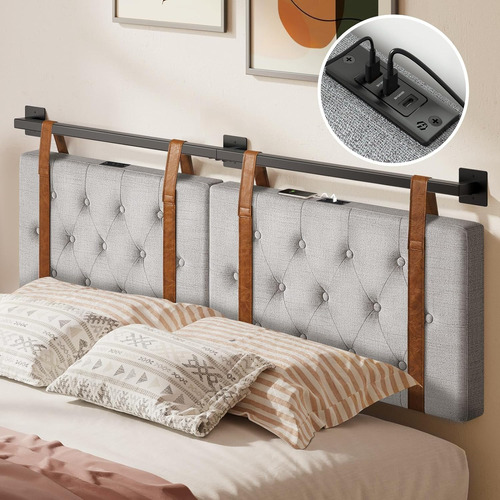 Cabecero De Montaje En Pared Con Usb Para Cama Tamaño King, 