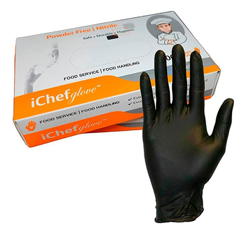 1,000 Pzs | Ichef Guantes Nitrilo Sin Látex Sin Polvo Color Negro Talla S