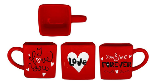 Caneca Decor Quadrada 380ml Vermelho - Amor Love You Forever Love Forever