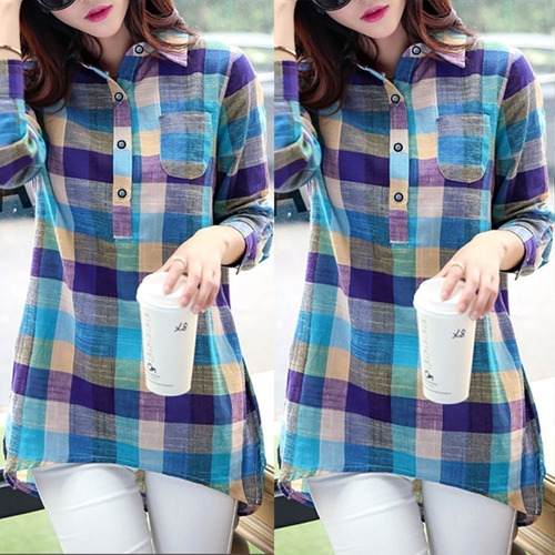 Camisa A Cuadros Holgada Con Botones De Manga Larga A Juego