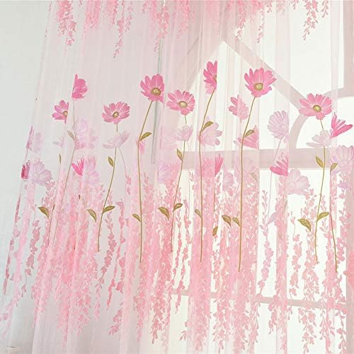 Cikonielf Cortina De Gasa De Tul Con Estampado Floral, Para
