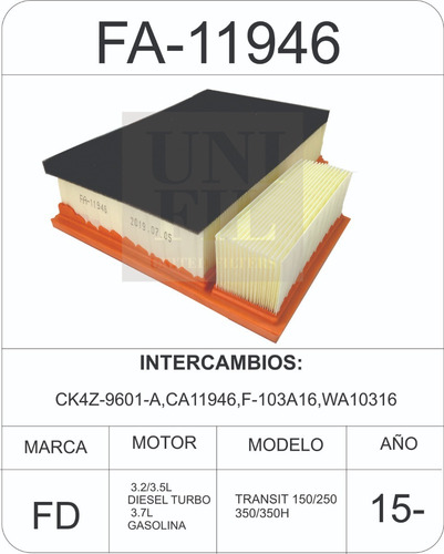 Filtro Aire Transit 3.2/3.5l Diesel Turbo 3.7l Fa-1916