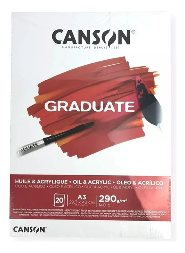 Block Canson Graduate Oleo Acrílico 290g 20hojas Tamaño A3 