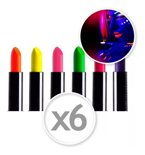 Lápiz Labial Fluor X6 Cotillon Luminoso Maquillaje Cumple