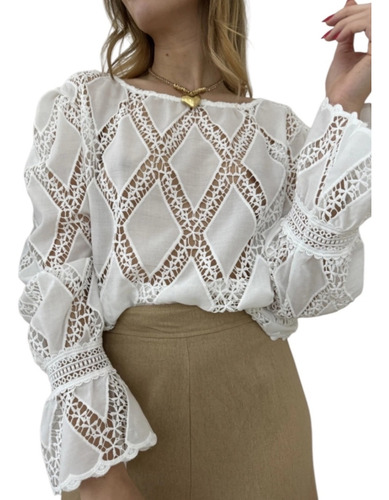 Camisa Blusa Importada Bordada Broderie Encaje Calada Cazu