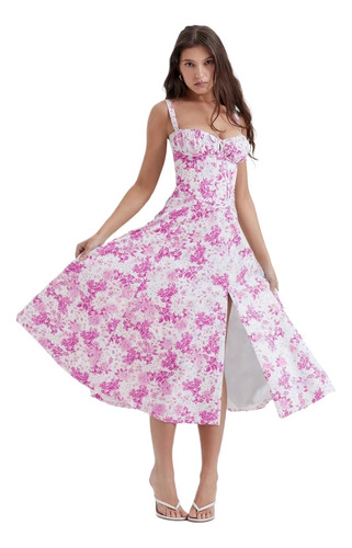 Elegante Vestido Floral De Cintura Media Para Dar Forma Al C