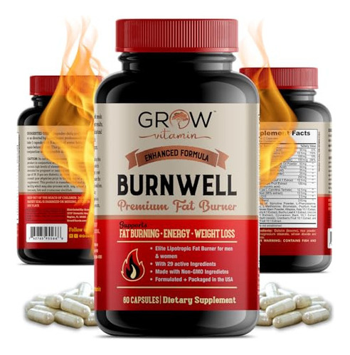 Grow Vitamina Burnwell Quemador De Grasa, Aumento De Energí