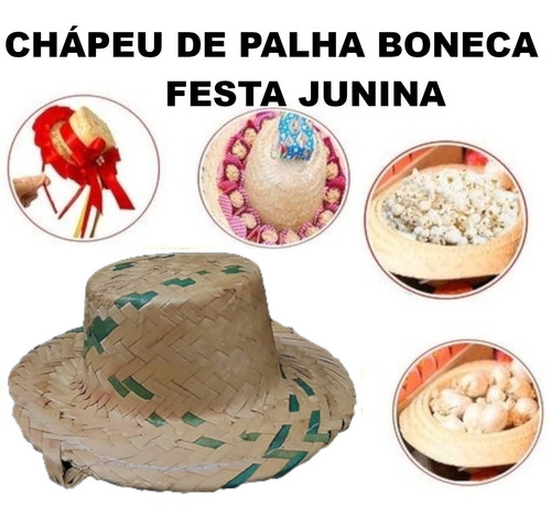 20 Mini Chapéu Palha Boneca Dog Festa Junina 12cm Promoção 