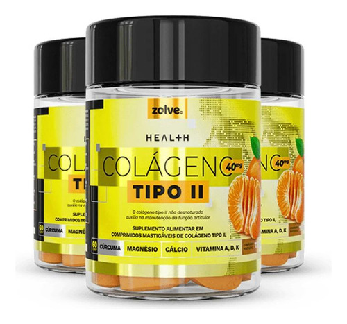 Kit Colágeno Tipo Ii 40mg Zolve Tangerina 3un De 60 Comp