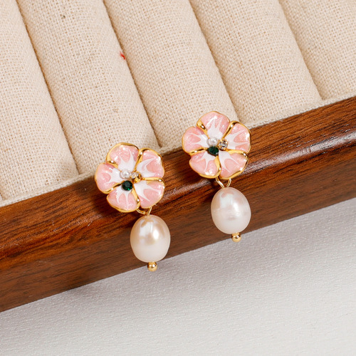 Pendientes De Flores Degradadas Esmaltadas Nacaradas Para Mu