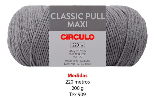 Novelo Lã Crochê E Tricô Classic Pull Maxi C/220m Círculo Cor 8978 - Céu Cinza