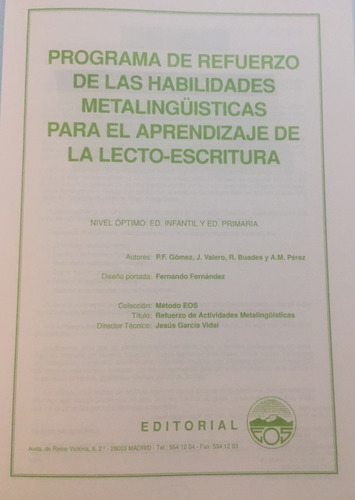 Libro Metodo Eos Recuperacion/refuerzo Habilidades Metaligüi