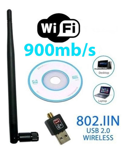Antena Wi-fi Adaptador Wireless 900mb/s Usb Pc Notebook