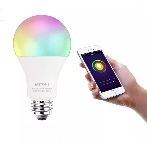 Bombilla LED inteligente, 3Stone A19 regulable 7 W (equivalente a 60 W) 2.4  G Wi-Fi Smart RGB Multicolor con control de voz, luz blanca cálida