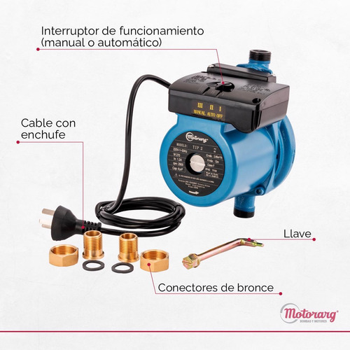 Imagen 5 de 12 de Bomba Presurizadora Motorarg Tip2 12mts 2 Baños 270 Watts