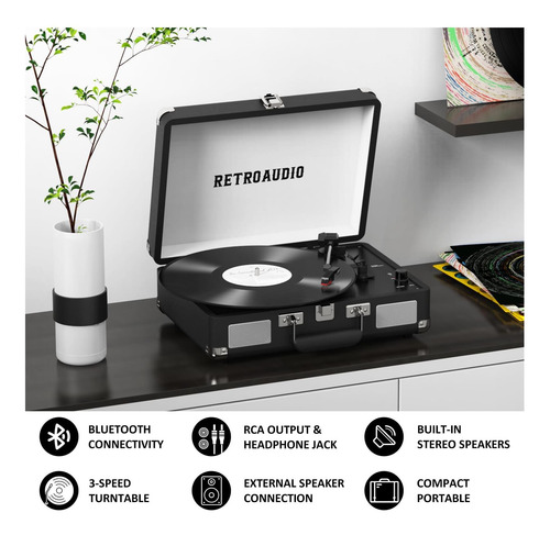 Leitor De Discos De Vinil Bluetooth De 3 Velocidades