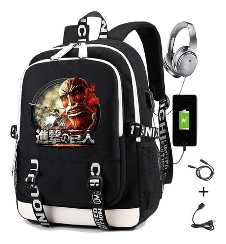 Ataque A Titan Printing Hombres Mochila Usb Carga Portátil