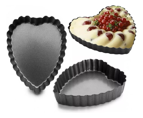 5pz Mini Molde Desmontable Para Tarta Forma De Corazon Acero