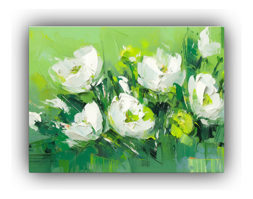 60x40cm Pintura De Flores Verdes En Lienzo Bastidor Madera