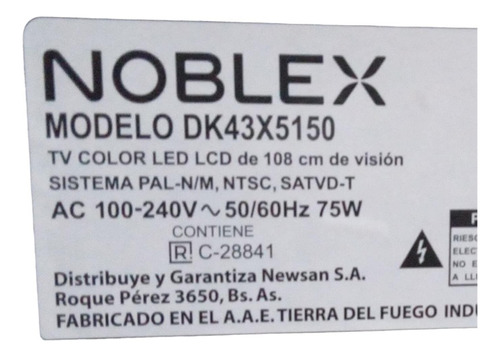 Repuesto Accesorios Noblex Tv 43 