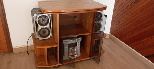 Mesa Giratoria De Tv Y Audio Con Ruedas Puertas De Vidrio Marrón Claro (Usado)