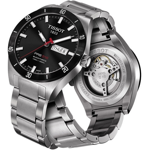 Relógio Tissot Prs 516 Automático Caixa Certificado Cor Da Correia Prateado Cor Do Fundo Preto