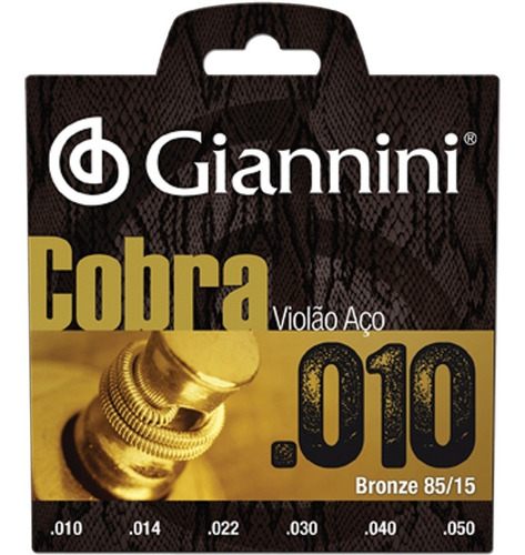 Imagem 3 de 6 de Encordoamento Corda Giannini Violão Aço Cobra 010 85/15 Nf