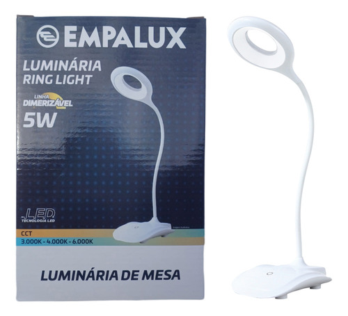 Lámpara de mesa regulable USB Ringlinght, 3 colores en 1, color cúpula, marco blanco, color blanco