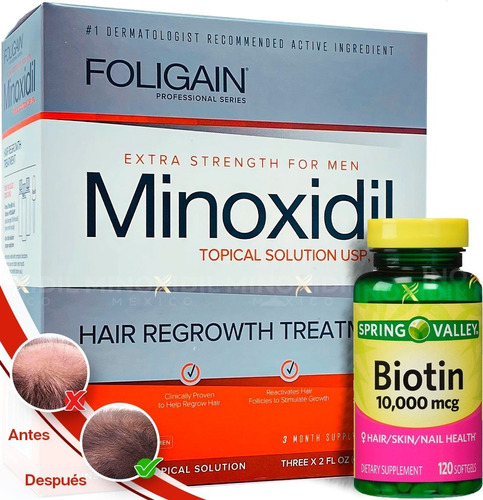 Minoxidil 5% Formula Original + Biotina 10,000 Con 120 Pc Sv