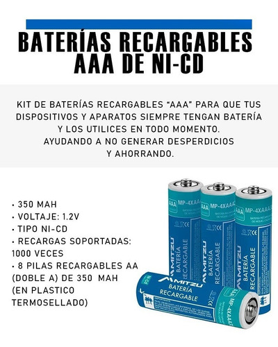 Cargador Con 26 Baterías Recargables 8 Aaa Y 18 Aa Mitzu