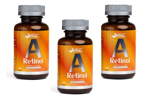 Vitamina A 3300 Ui , 1000 Mcg Retinol, 3 Frascos De 60 Caps Sabor Natural