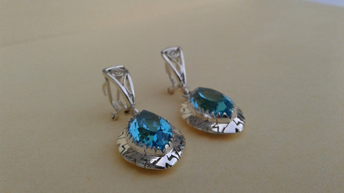 Aretes De Aguamarina Corte Marquis Plata Esterlina 0.950