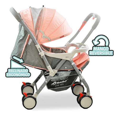 Carriola Reversible Para Bebé D Bebe Bm Ligera Y Reclinable Rosa