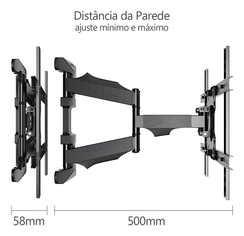 Suporte Ergonômico De Parede Multi Articulado Para TV e Monitor Tela 32" A 86" FA6 Fitter