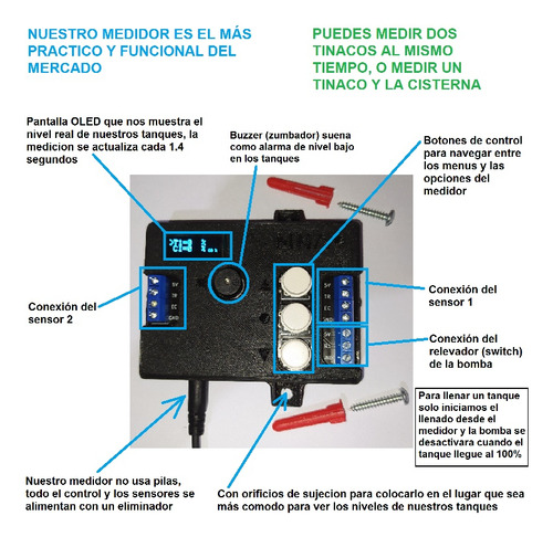 Medidor Nivel Agua Tinacos Ultrasonico 20m Control Bomba 16a