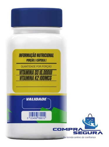 Imagen 2 de 6 de Vitamina D3 10.000ui + K2 Mk7 240 Cápsulas Pluri Pharma