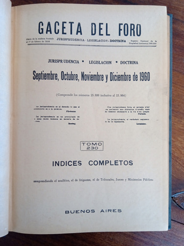 Gaceta Del Foro Tomo 230 Legislación 1960