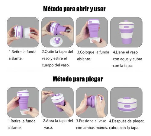 Taza Plegable Silicona 350ml, Multicolor Aleatorio 2 Piezas