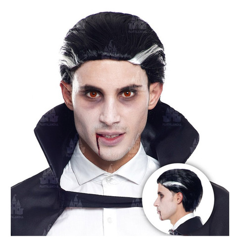 Peluca Blanco Y Negro Disfraz Cosplay Vampiro Dracula Adulto