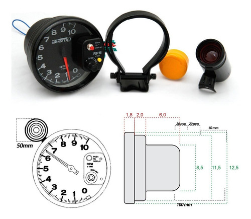 Velocimetro Contagiro Rpm Universal Led 7 Cores Monster