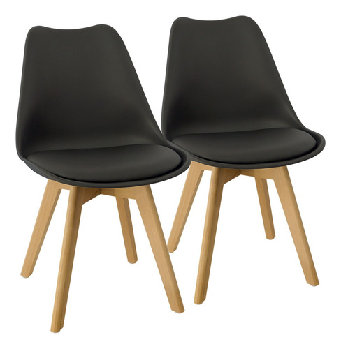 Set X 2 Sillas Eames Tulip De Comedor Almohadón Patas Madera Estructura De La Silla Negro