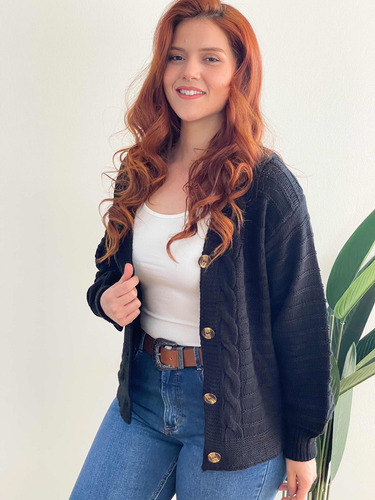 Cardigán Mujer Botones Lana Invierno